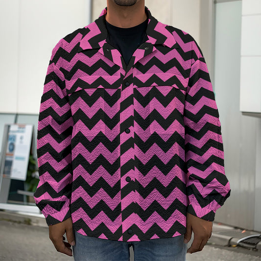 Pink And Black Chevron Pattern Print Men's Shirt Jacket