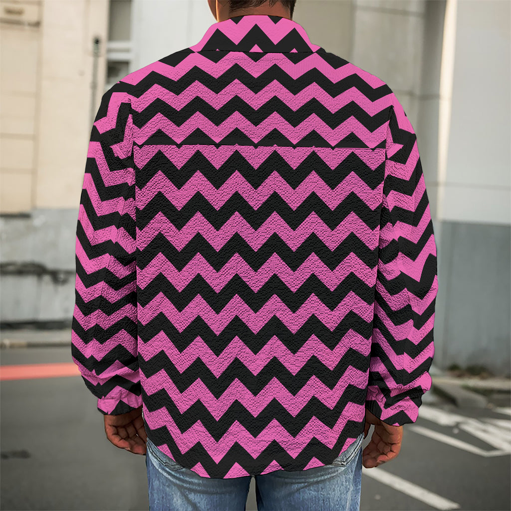 Pink And Black Chevron Pattern Print Men's Shirt Jacket