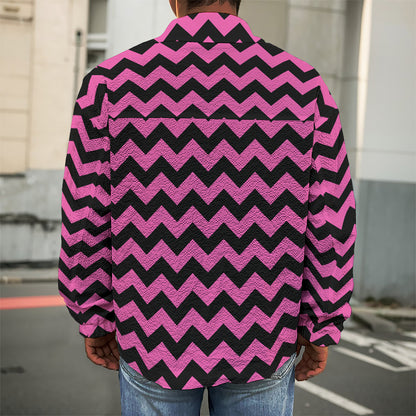 Pink And Black Chevron Pattern Print Men's Shirt Jacket