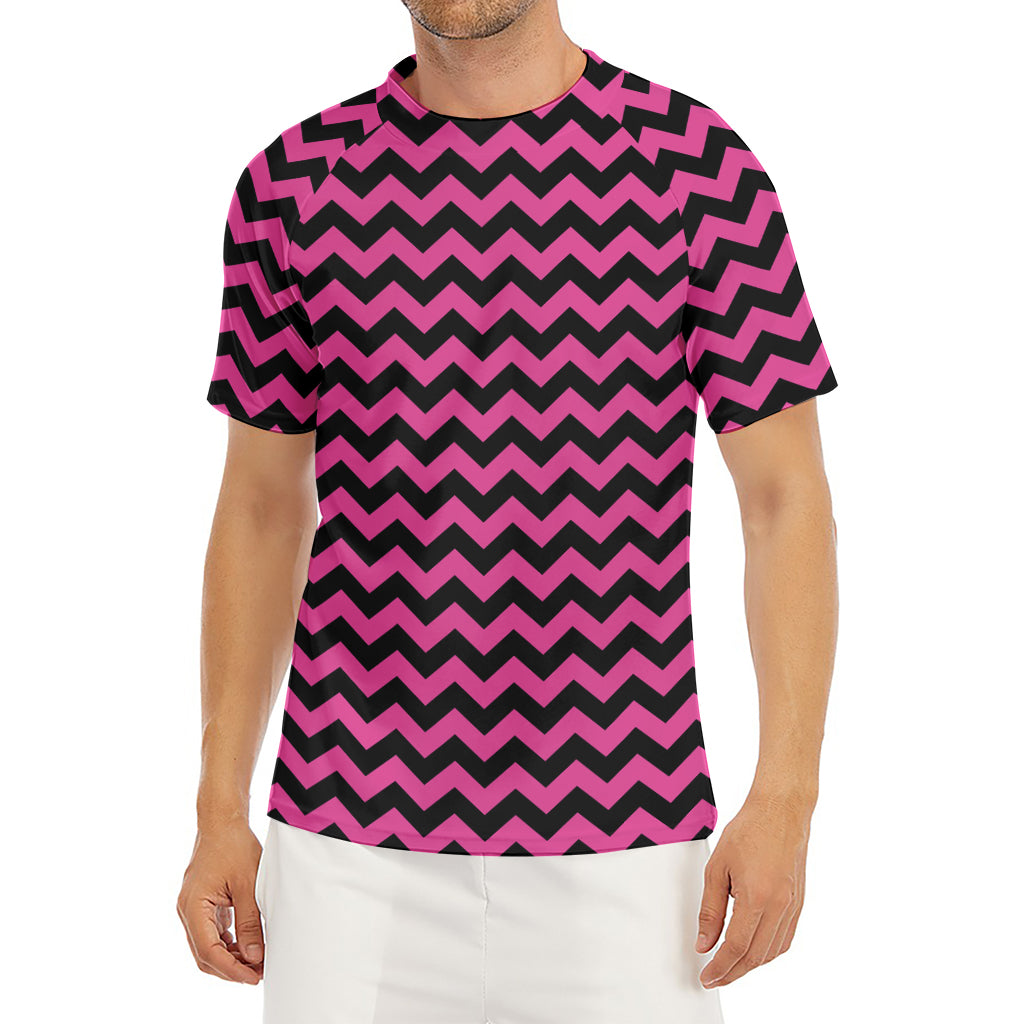 Pink And Black Chevron Pattern Print Men's Short Sleeve Rash Guard