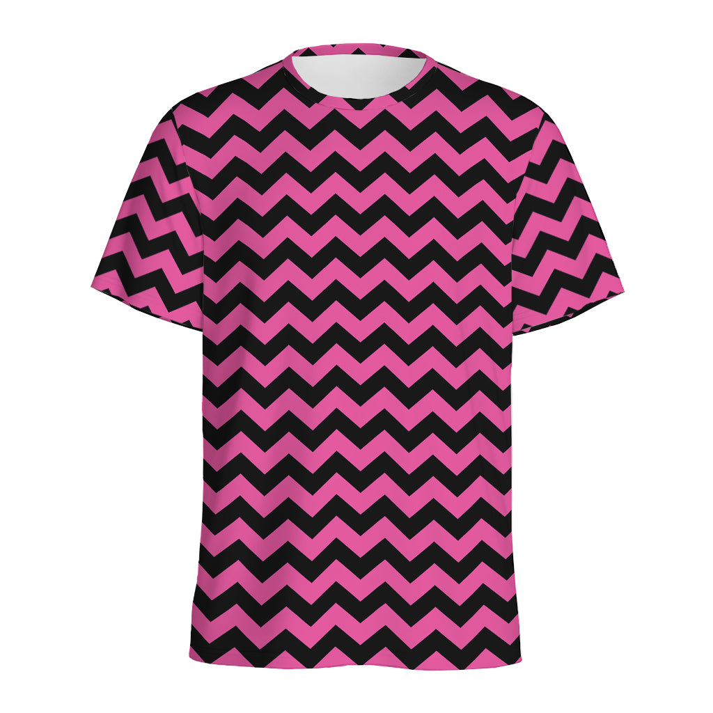 Pink And Black Chevron Pattern Print Men's Sports T-Shirt