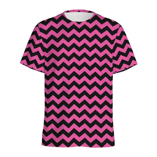 Pink And Black Chevron Pattern Print Men's Sports T-Shirt