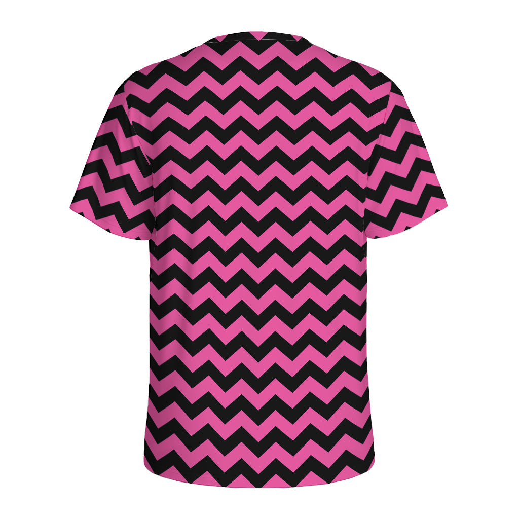 Pink And Black Chevron Pattern Print Men's Sports T-Shirt
