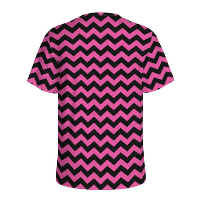 Pink And Black Chevron Pattern Print Men's Sports T-Shirt