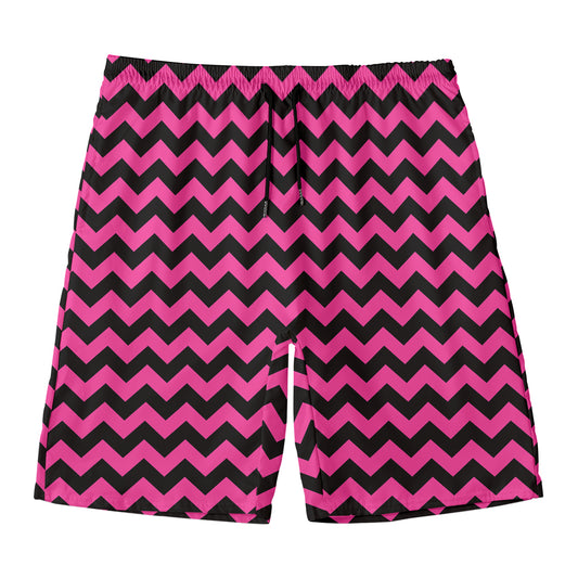 Pink And Black Chevron Pattern Print Men's Swim Trunks