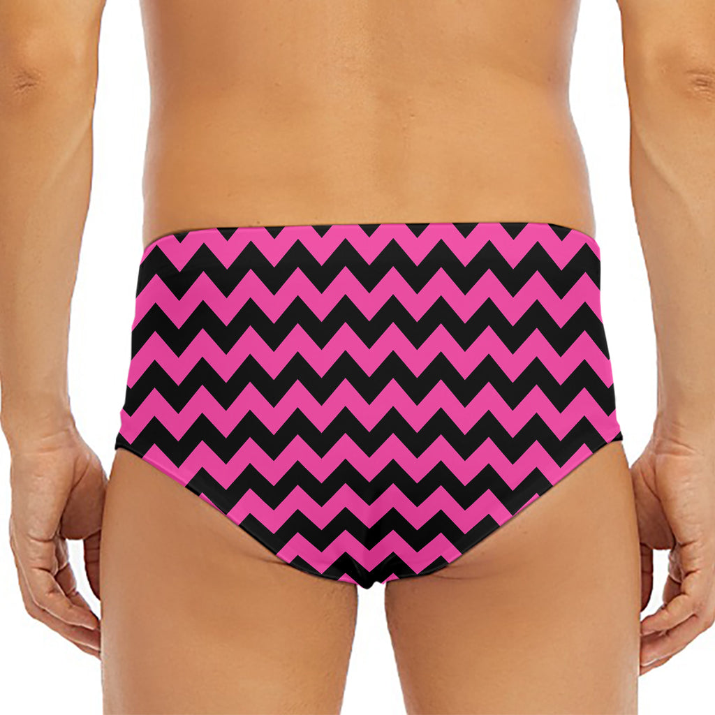 Pink And Black Chevron Pattern Print Men's Triangle Swim Briefs