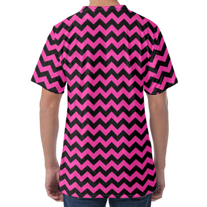 Pink And Black Chevron Pattern Print Men's Velvet T-Shirt