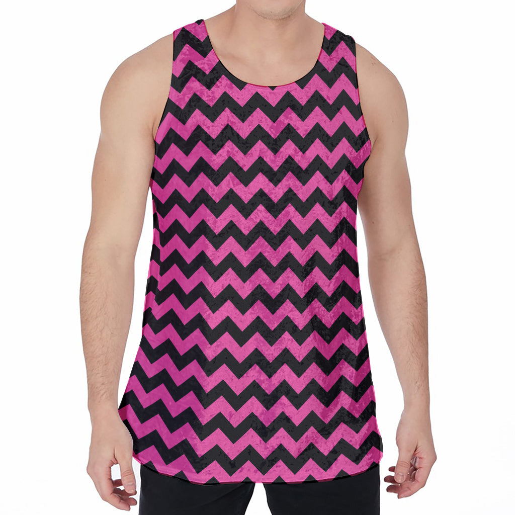 Pink And Black Chevron Pattern Print Men's Velvet Tank Top