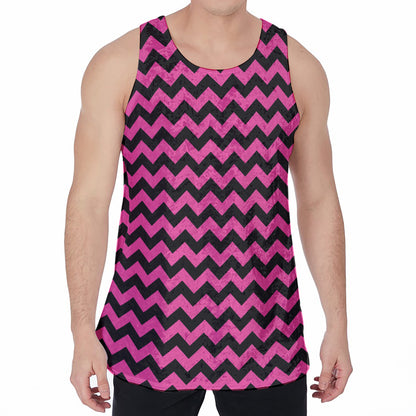 Pink And Black Chevron Pattern Print Men's Velvet Tank Top