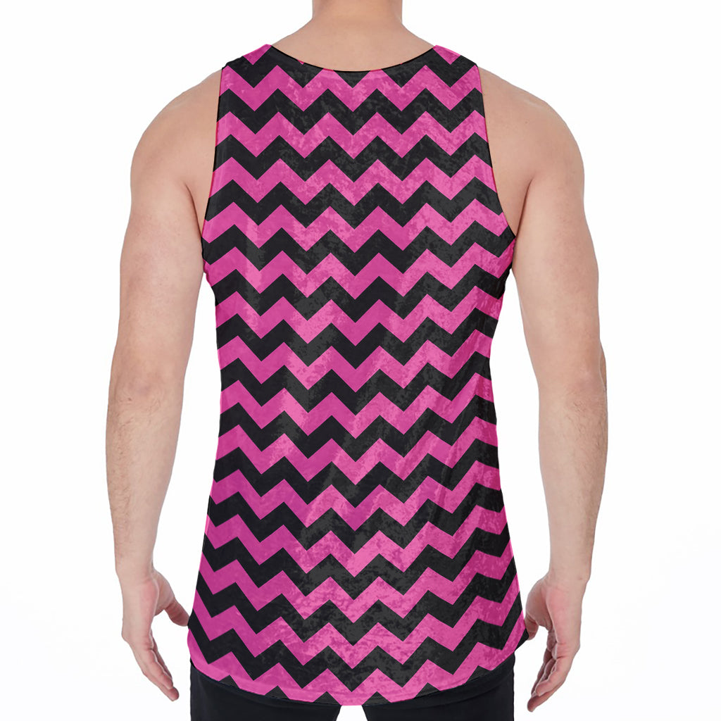Pink And Black Chevron Pattern Print Men's Velvet Tank Top