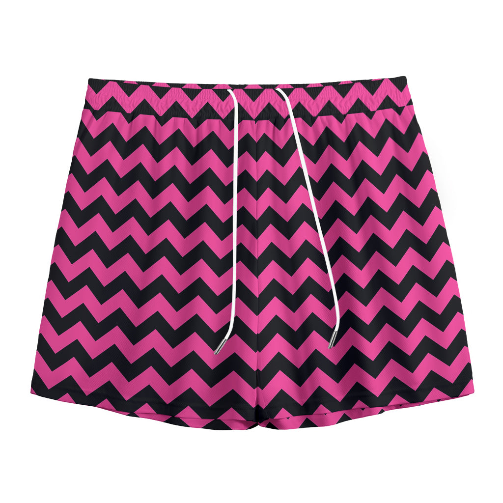 Pink And Black Chevron Pattern Print Mesh Shorts