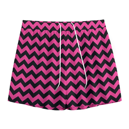Pink And Black Chevron Pattern Print Mesh Shorts
