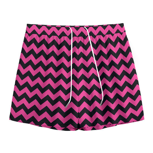 Pink And Black Chevron Pattern Print Mesh Shorts