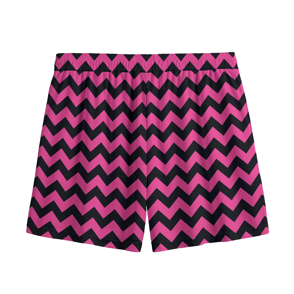 Pink And Black Chevron Pattern Print Mesh Shorts
