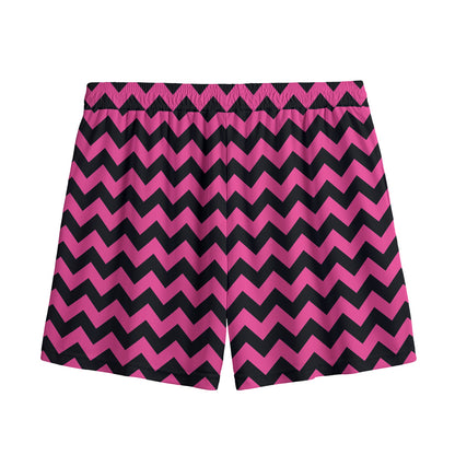 Pink And Black Chevron Pattern Print Mesh Shorts