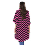 Pink And Black Chevron Pattern Print Open Front Beach Cover Up