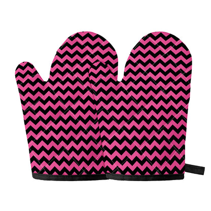 Pink And Black Chevron Pattern Print Oven Mitts