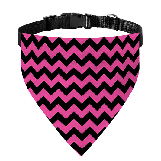 Pink And Black Chevron Pattern Print Over The Collar Dog Bandana