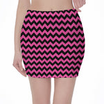 Pink And Black Chevron Pattern Print Pencil Mini Skirt