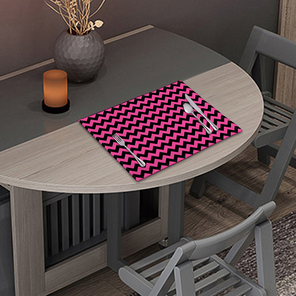 Pink And Black Chevron Pattern Print Placemat