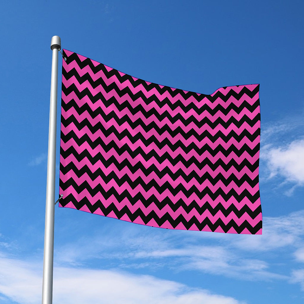 Pink And Black Chevron Pattern Print Polyester Flag