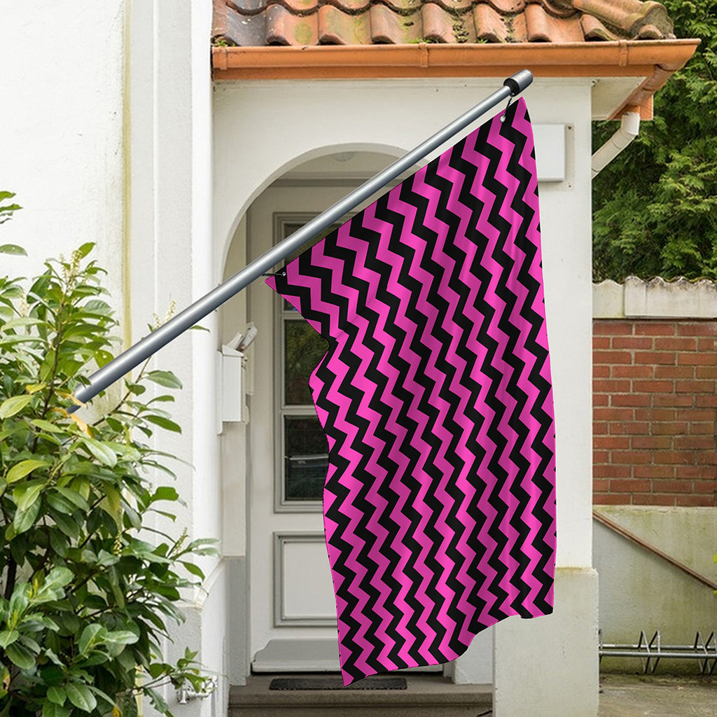 Pink And Black Chevron Pattern Print Polyester Flag