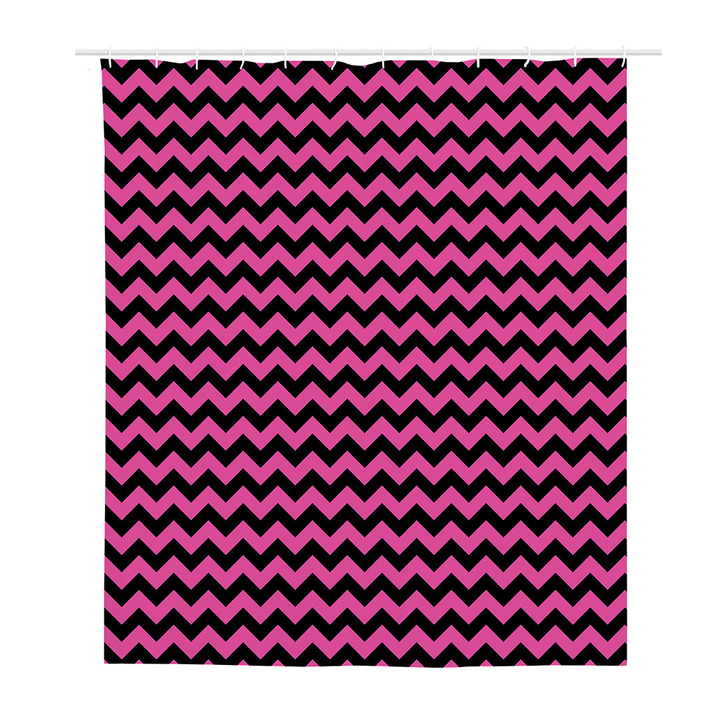Pink And Black Chevron Pattern Print Polyester Shower Curtain