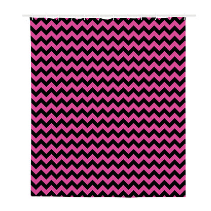 Pink And Black Chevron Pattern Print Polyester Shower Curtain