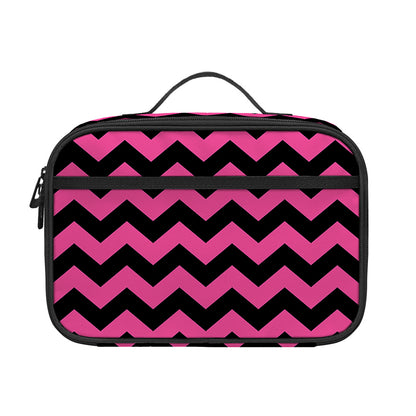 Pink And Black Chevron Pattern Print Portable Lunch Bag