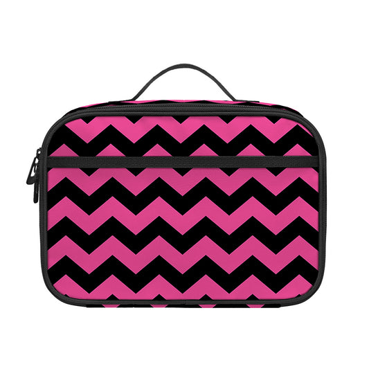 Pink And Black Chevron Pattern Print Portable Lunch Bag