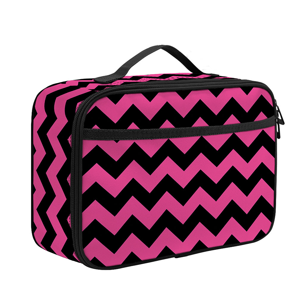 Pink And Black Chevron Pattern Print Portable Lunch Bag