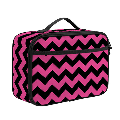 Pink And Black Chevron Pattern Print Portable Lunch Bag
