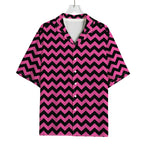 Pink And Black Chevron Pattern Print Rayon Hawaiian Shirt