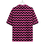 Pink And Black Chevron Pattern Print Rayon Hawaiian Shirt