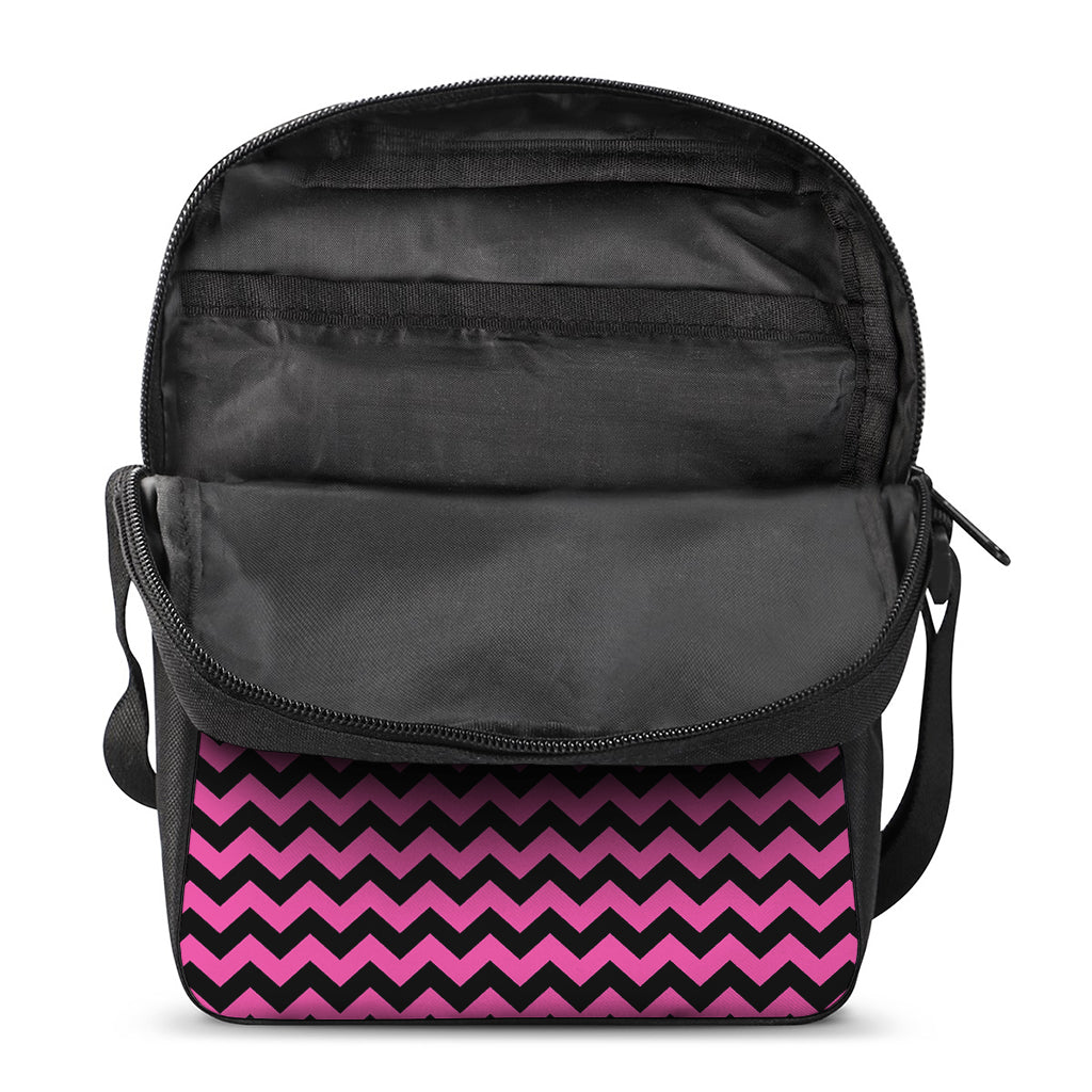 Pink And Black Chevron Pattern Print Rectangular Crossbody Bag
