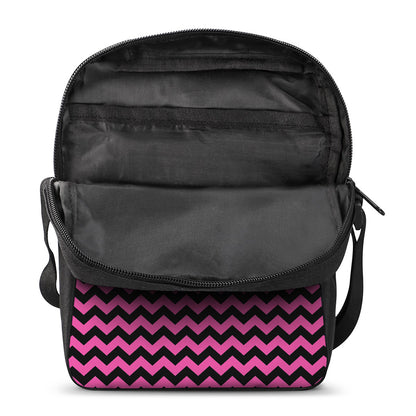 Pink And Black Chevron Pattern Print Rectangular Crossbody Bag
