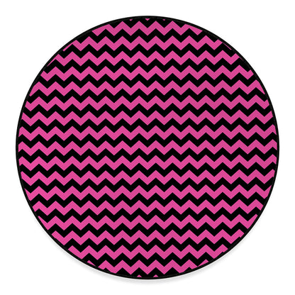Pink And Black Chevron Pattern Print Round Floor Mat