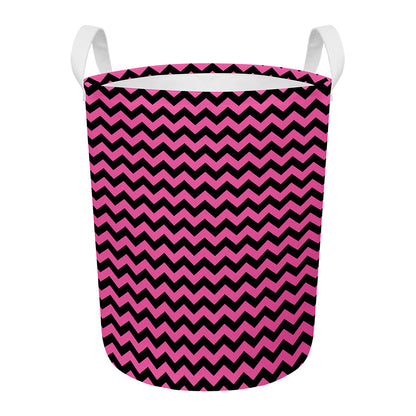 Pink And Black Chevron Pattern Print Round Laundry Basket