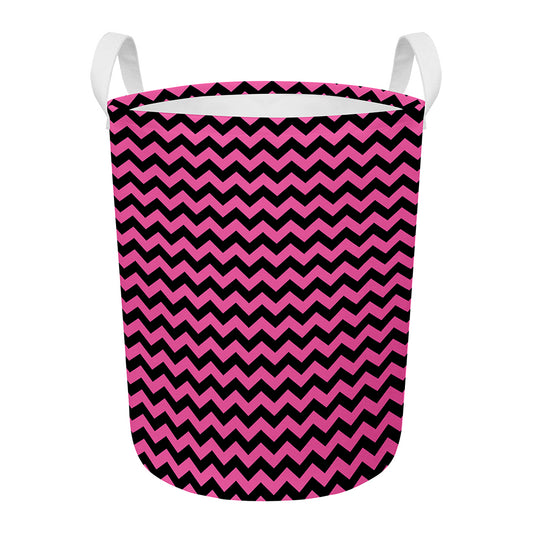 Pink And Black Chevron Pattern Print Round Laundry Basket