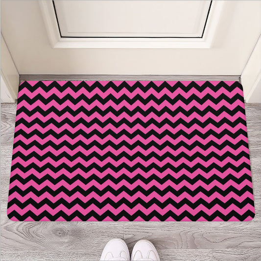 Pink And Black Chevron Pattern Print Rubber Doormat