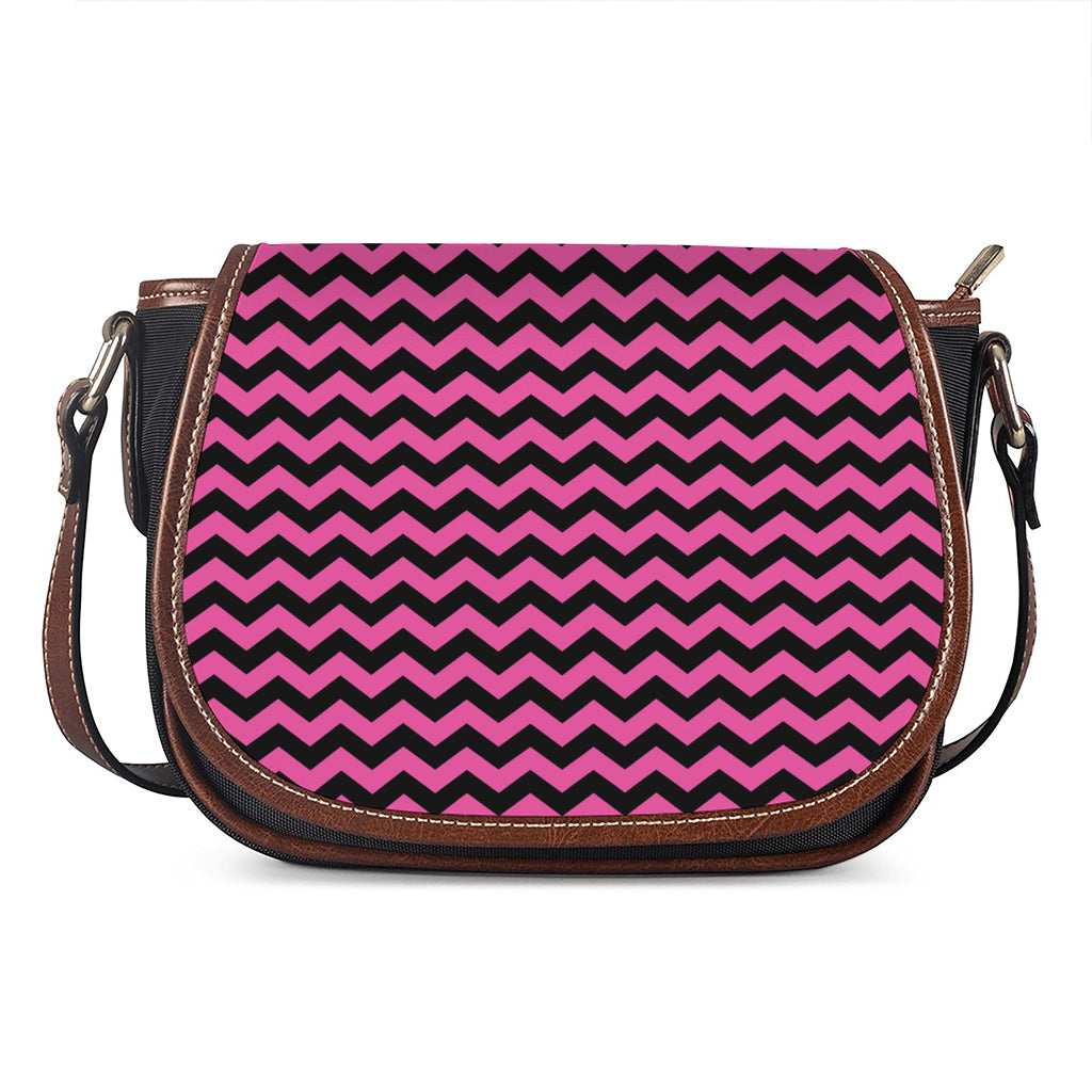Pink And Black Chevron Pattern Print Saddle Bag