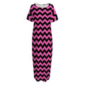Pink And Black Chevron Pattern Print Short Sleeve Long Nightdress