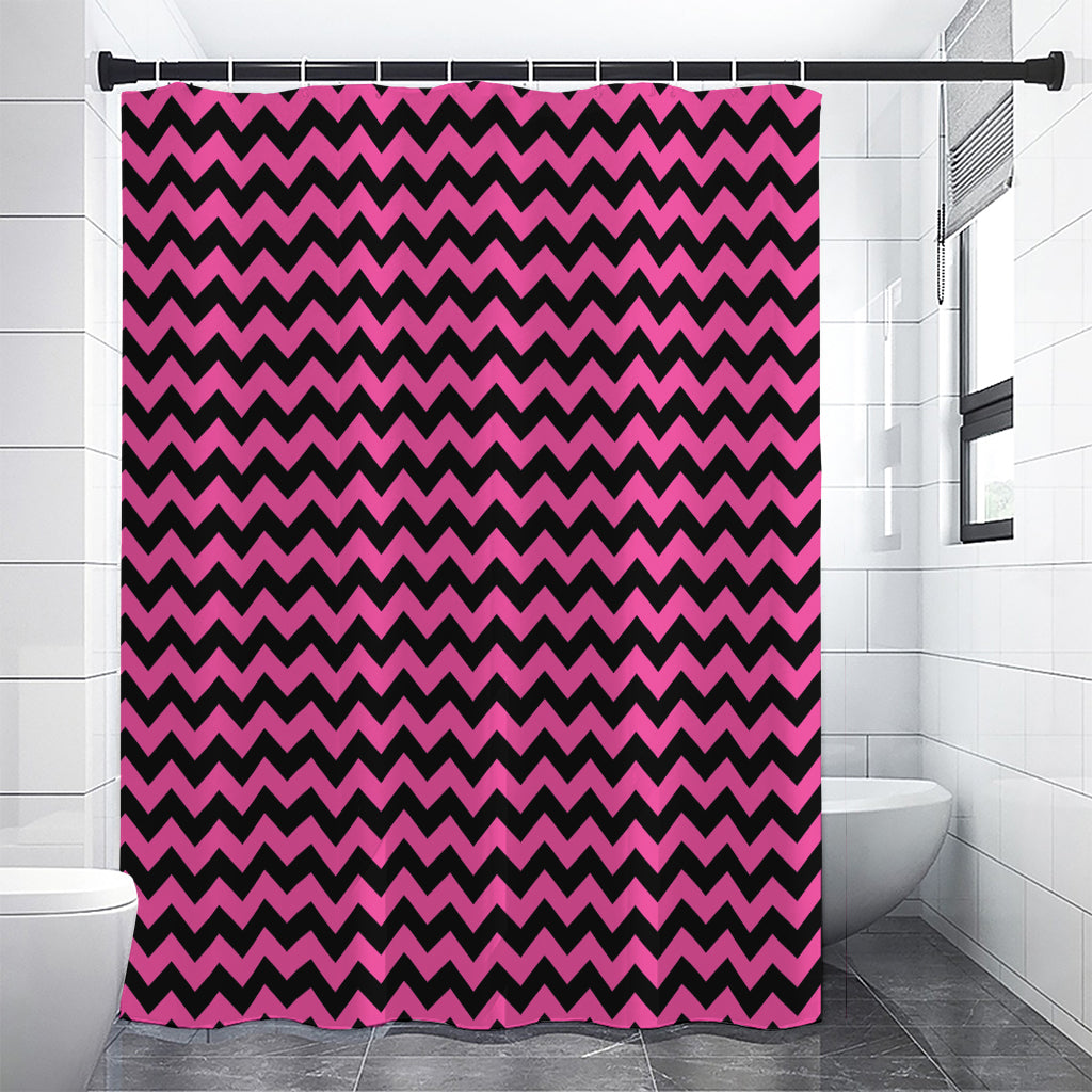 Pink And Black Chevron Pattern Print Shower Curtain