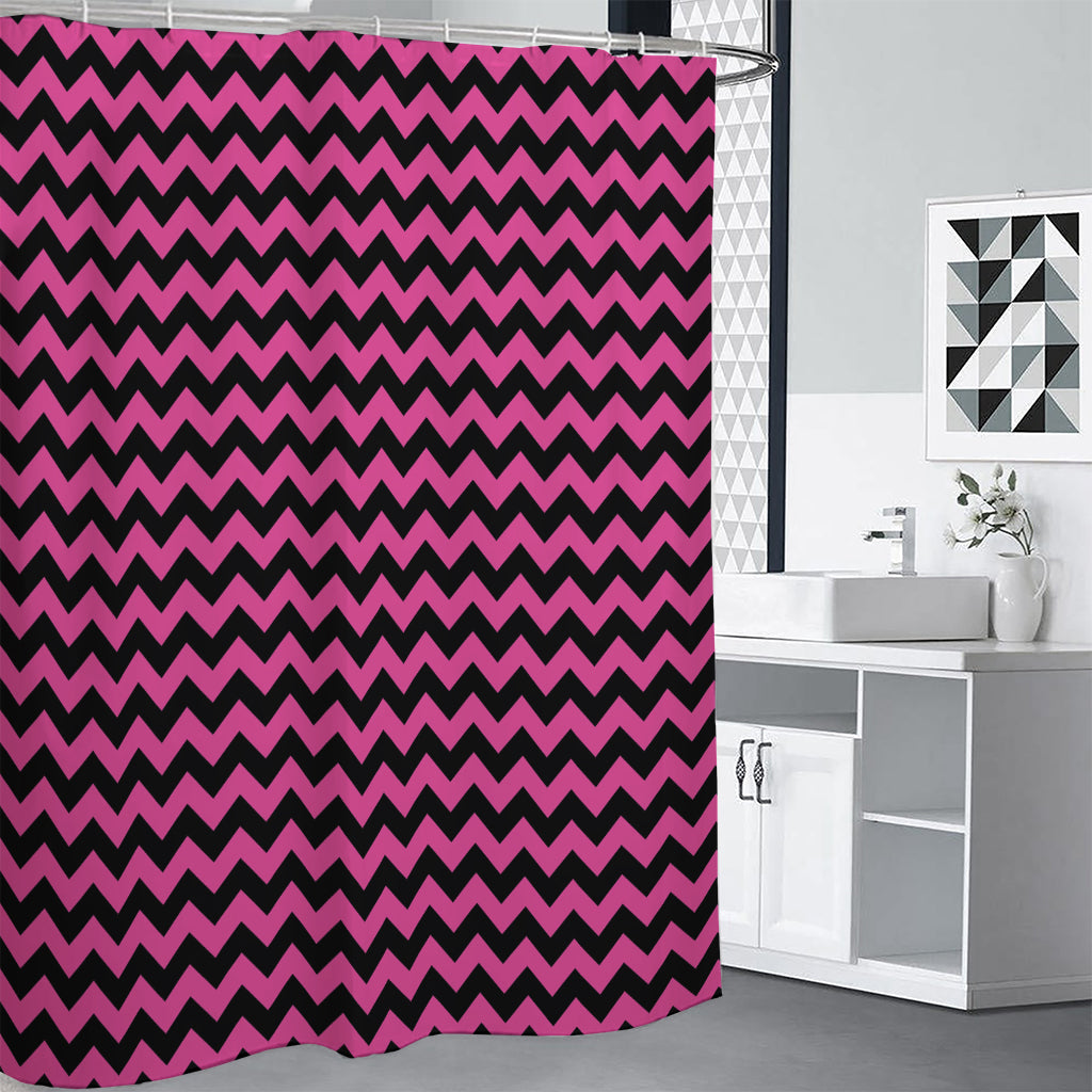Pink And Black Chevron Pattern Print Shower Curtain