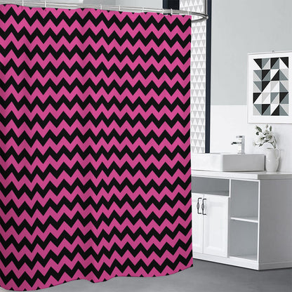 Pink And Black Chevron Pattern Print Shower Curtain