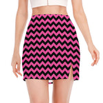 Pink And Black Chevron Pattern Print Side Slit Mini Skirt