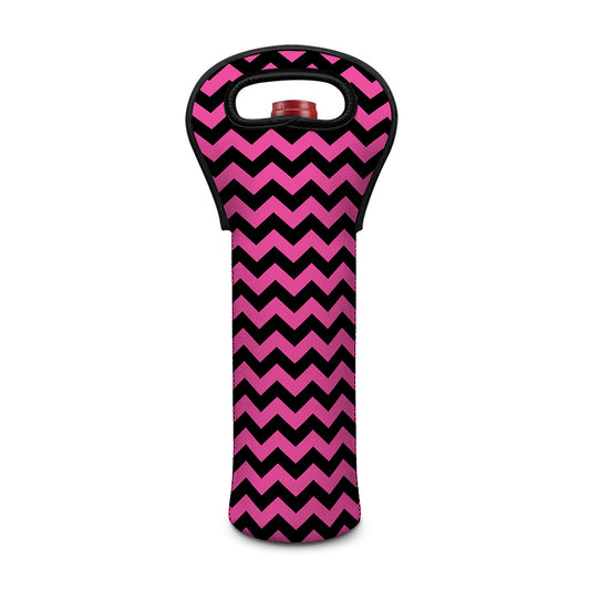 Pink And Black Chevron Pattern Print Single Neoprene Wine Tote