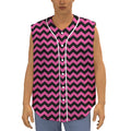 Pink And Black Chevron Pattern Print Sleeveless Baseball Jersey