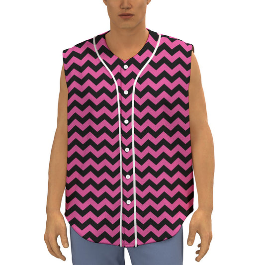 Pink And Black Chevron Pattern Print Sleeveless Baseball Jersey