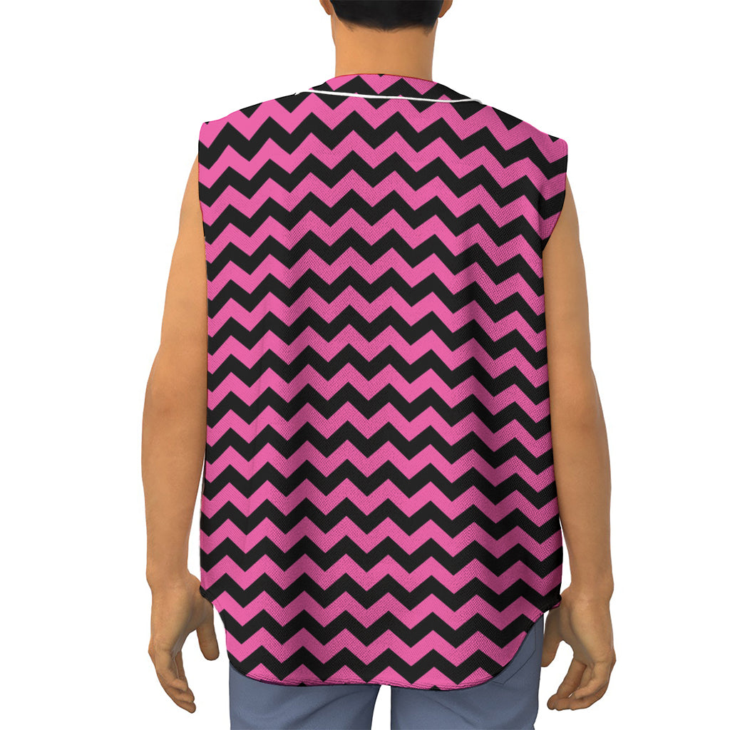 Pink And Black Chevron Pattern Print Sleeveless Baseball Jersey